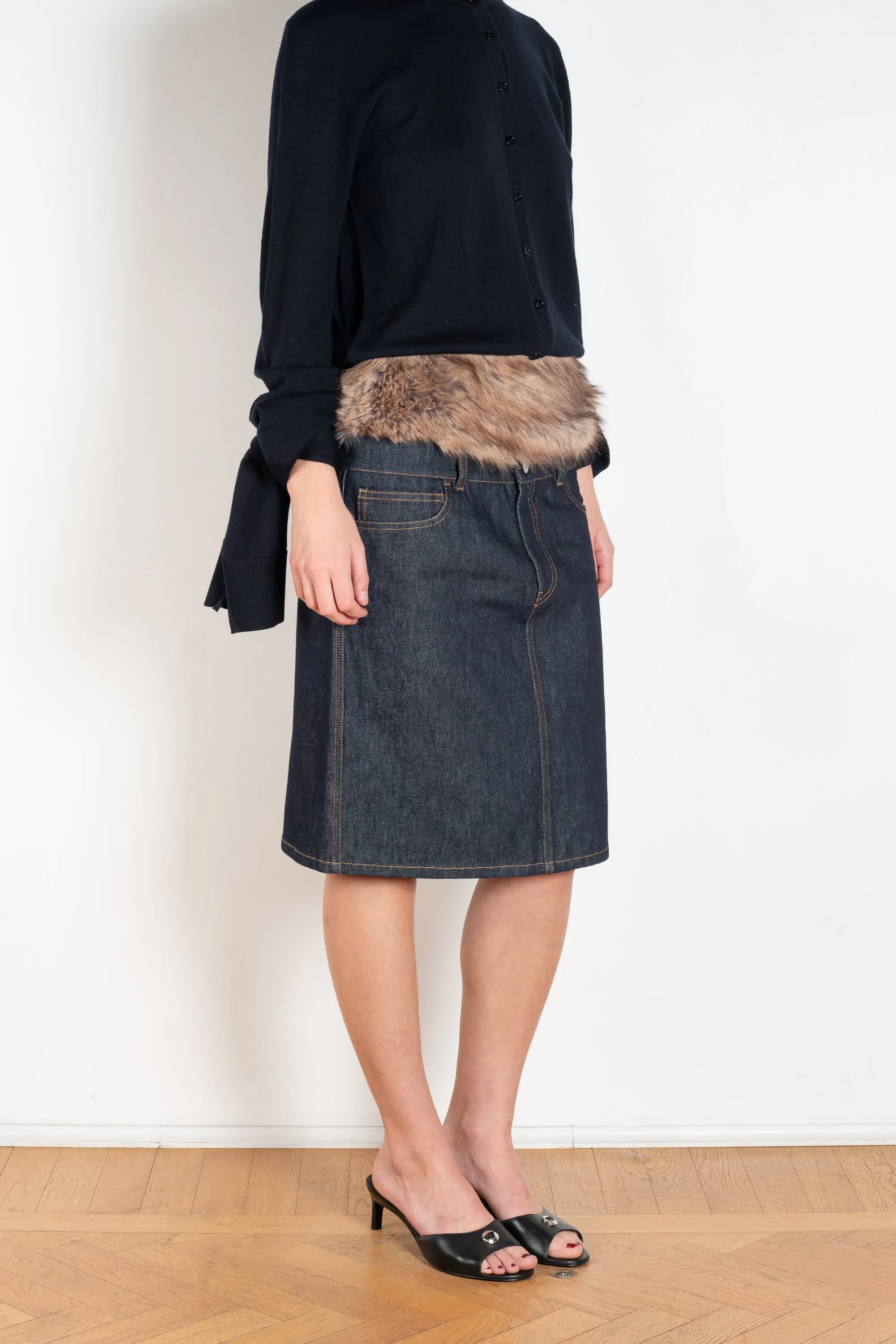 Faux Fur Hybrid Denim Skirt