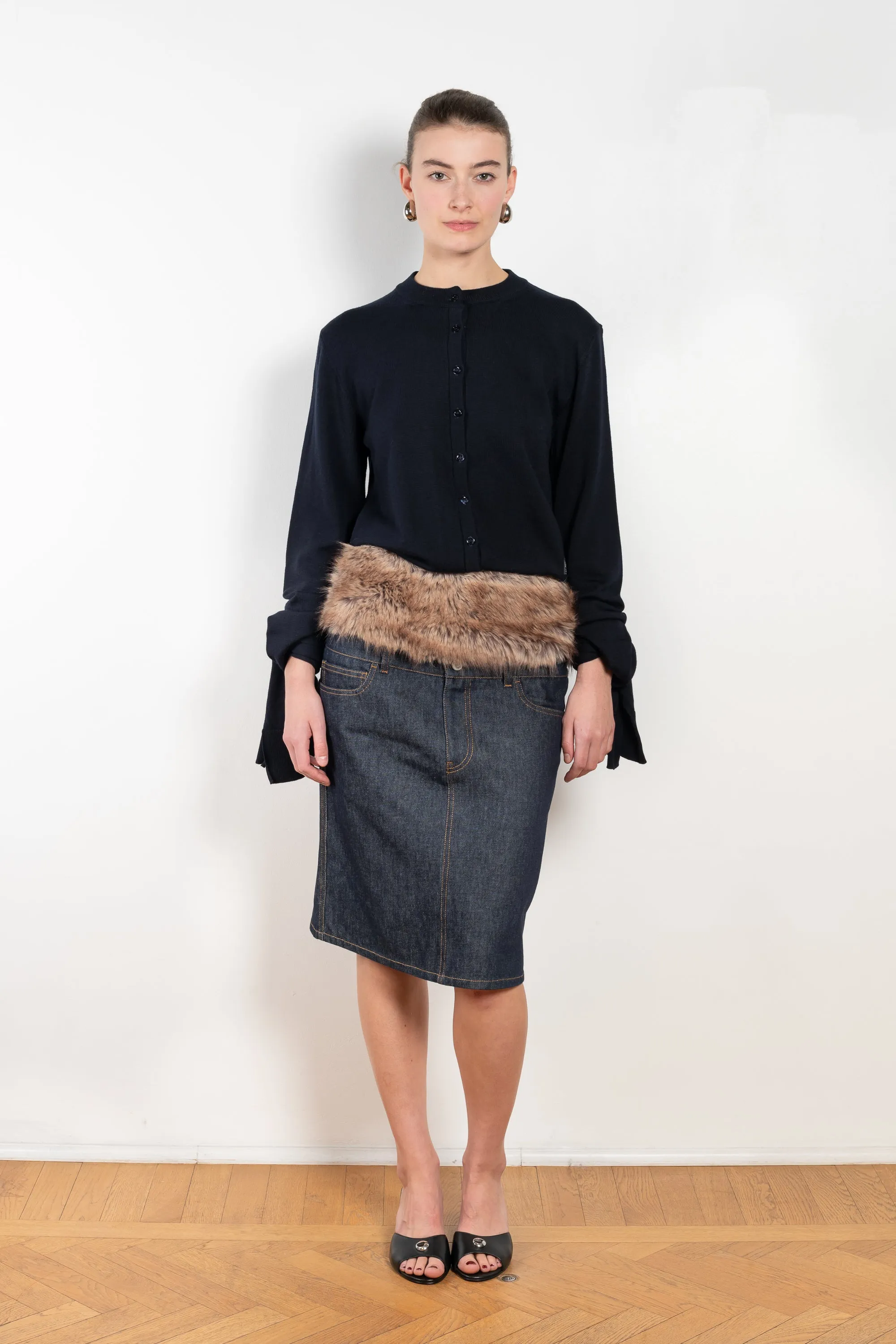 Faux Fur Hybrid Denim Skirt