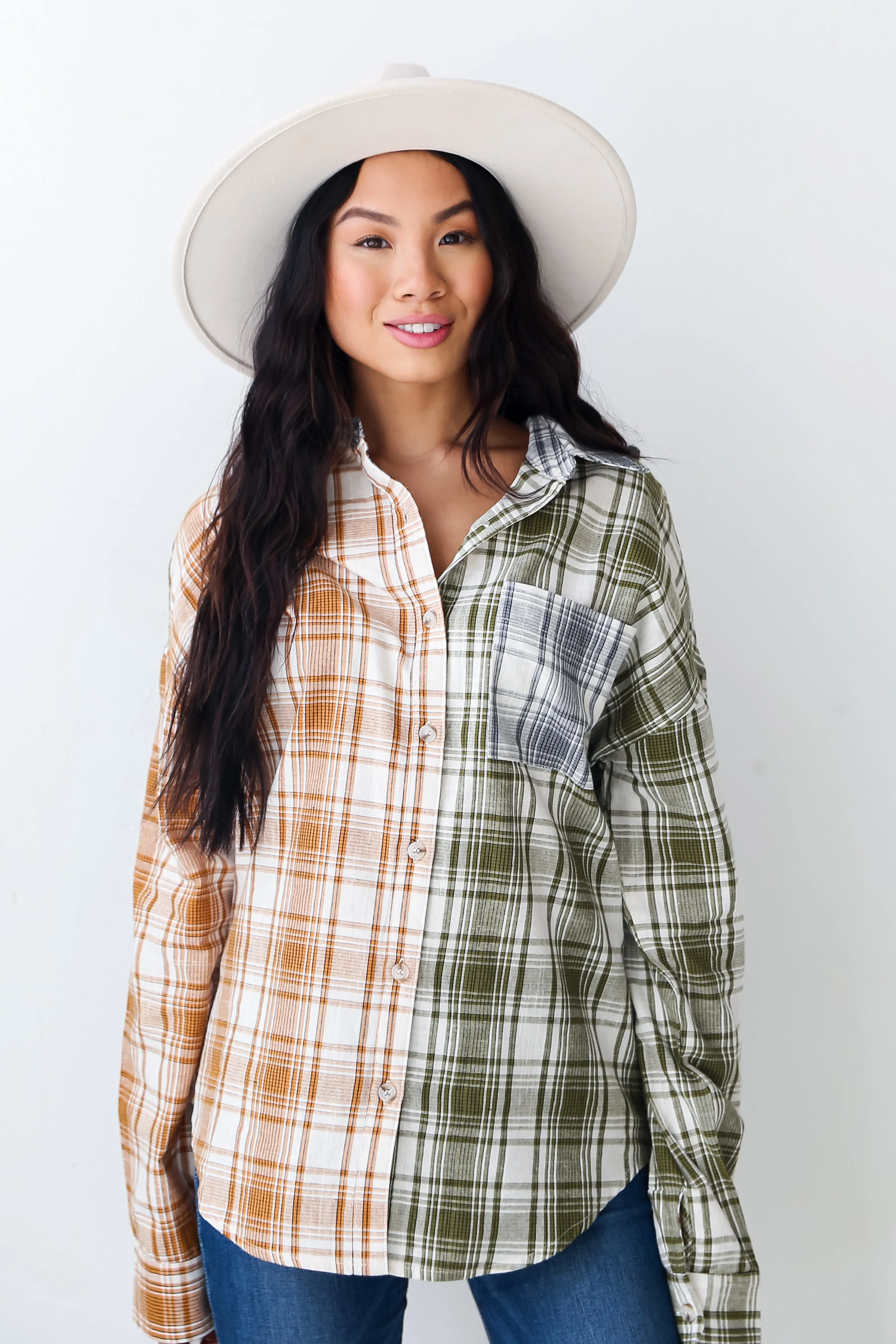 FINAL SALE - Cute Overload Green Color Block Plaid Flannel