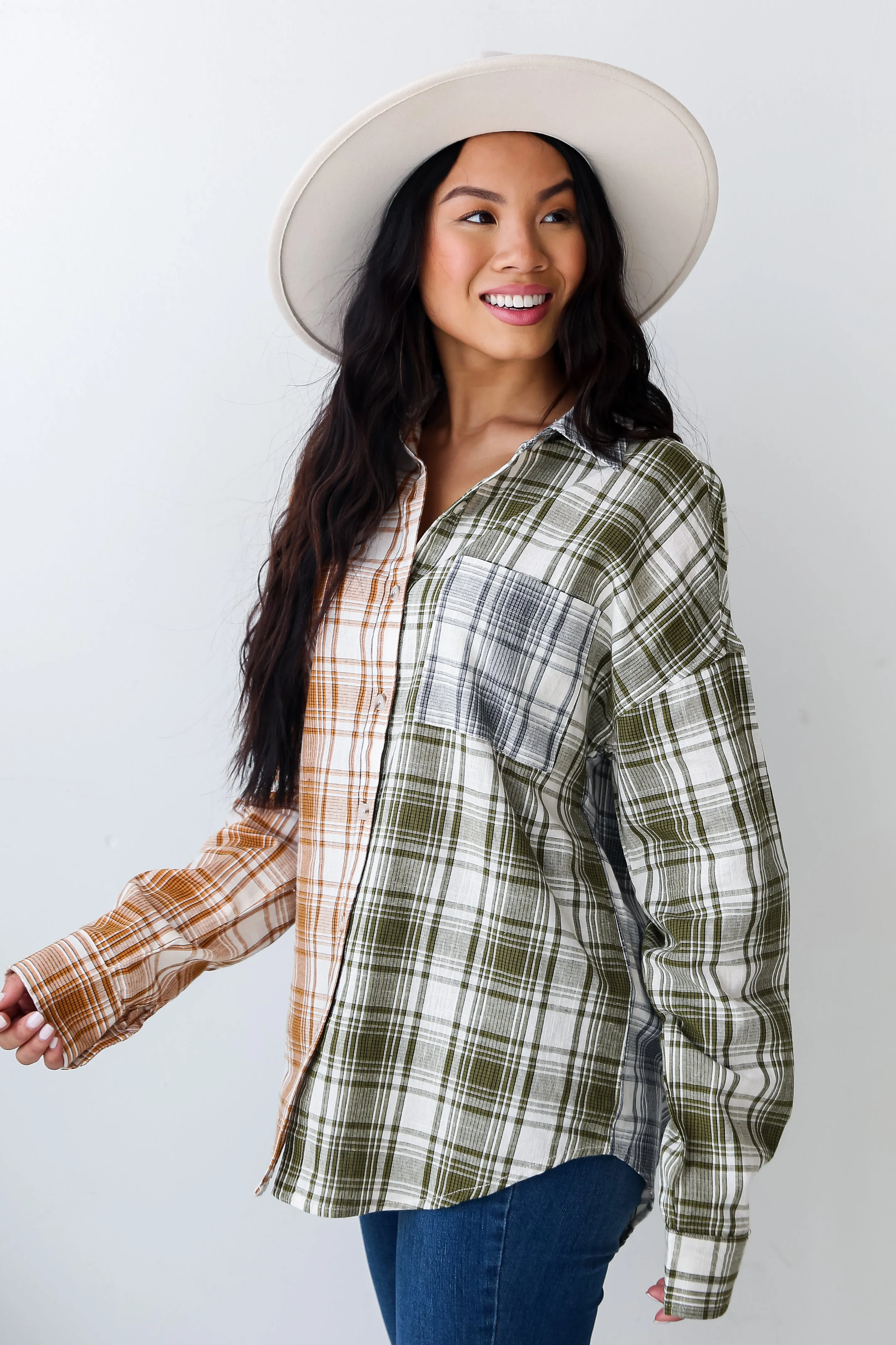 FINAL SALE - Cute Overload Green Color Block Plaid Flannel