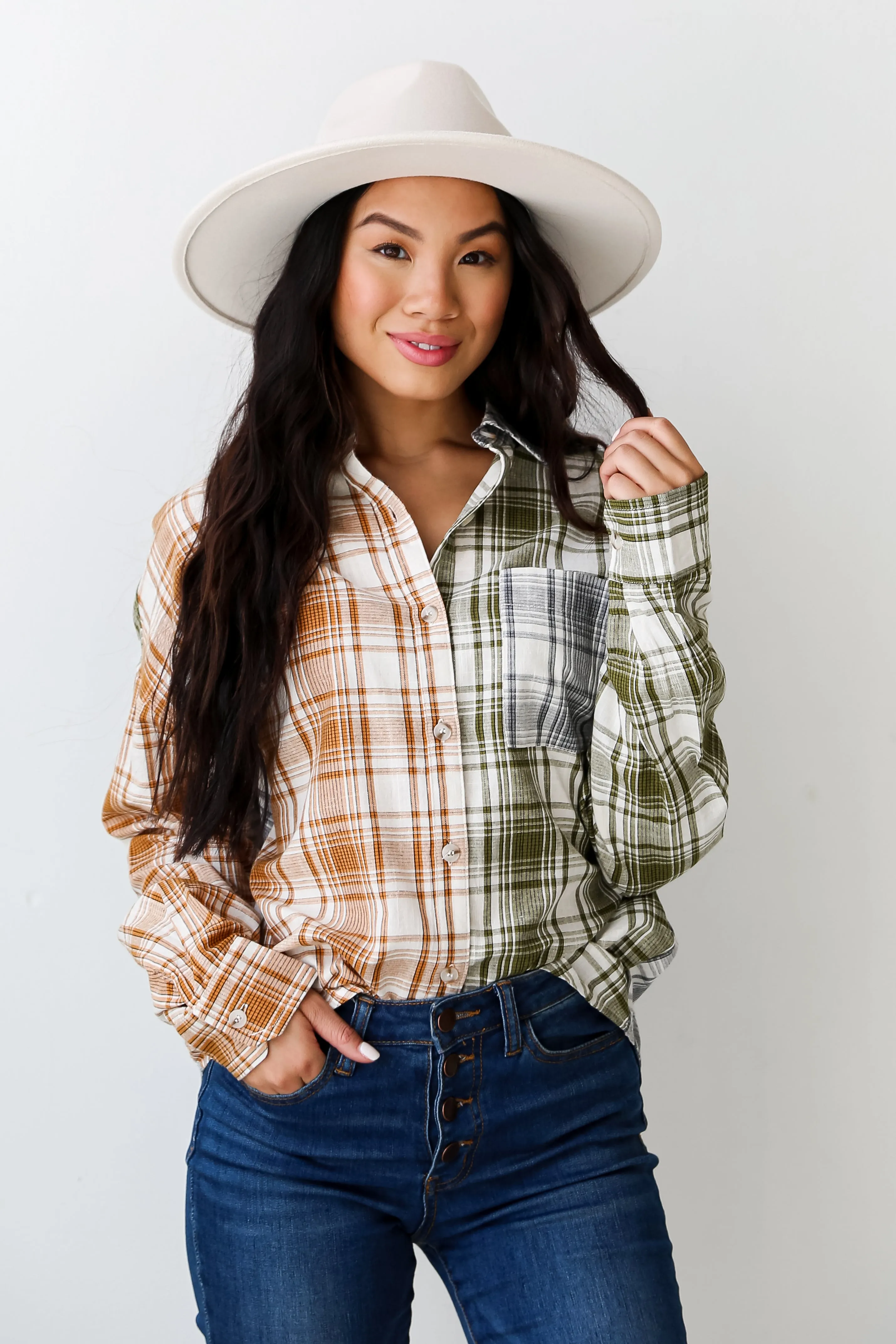 FINAL SALE - Cute Overload Green Color Block Plaid Flannel