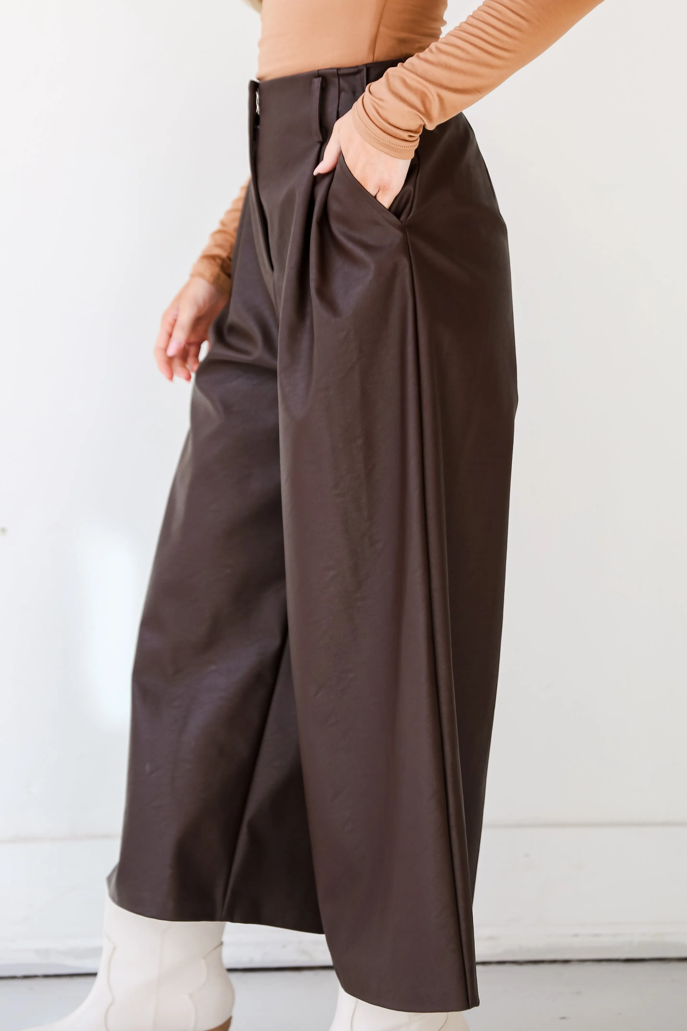 FINAL SALE - Exceptional Vision Brown Leather Culotte Pants