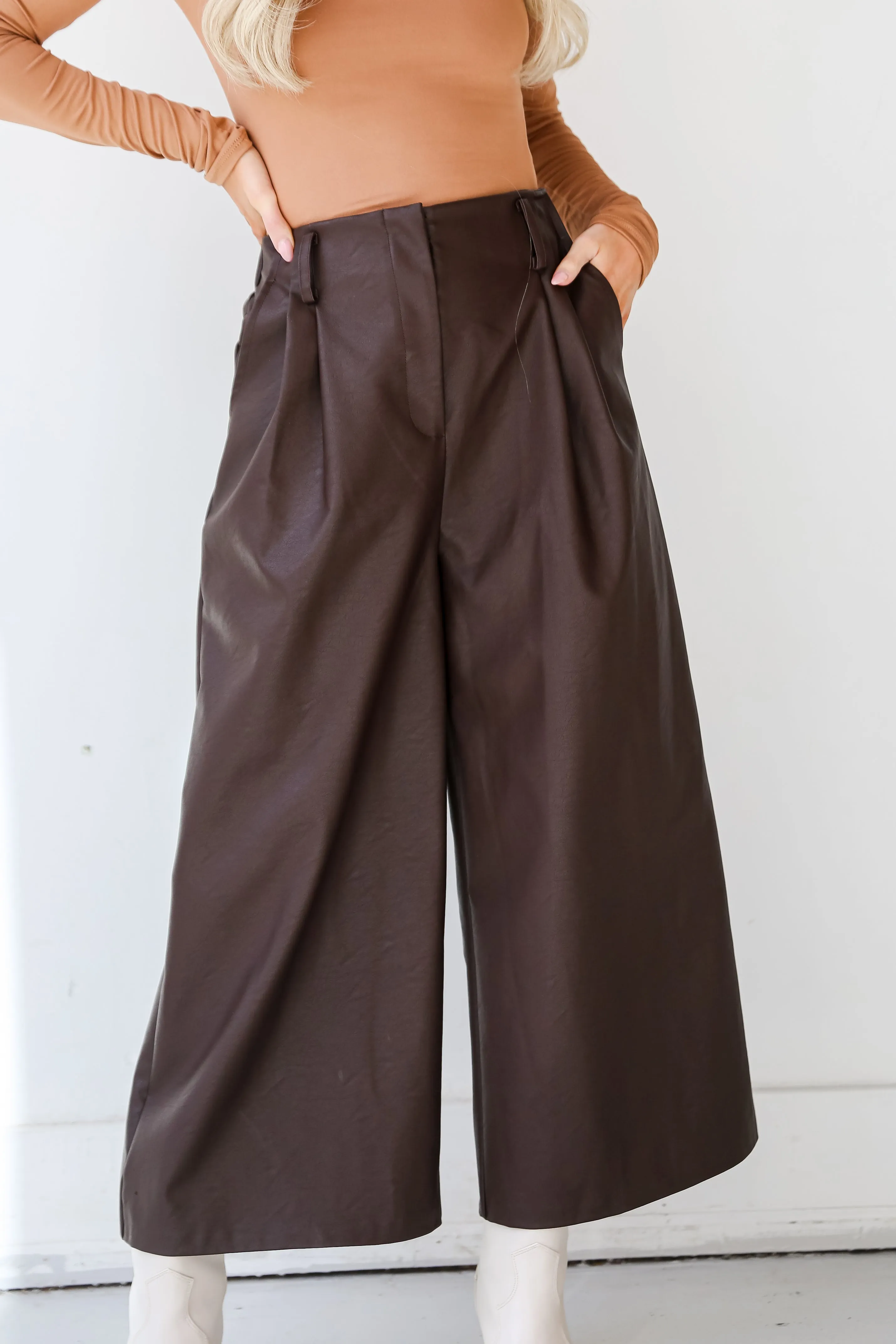 FINAL SALE - Exceptional Vision Brown Leather Culotte Pants