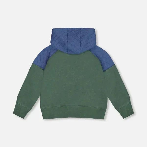 Forest Green Color Block Full Zip Hoodie