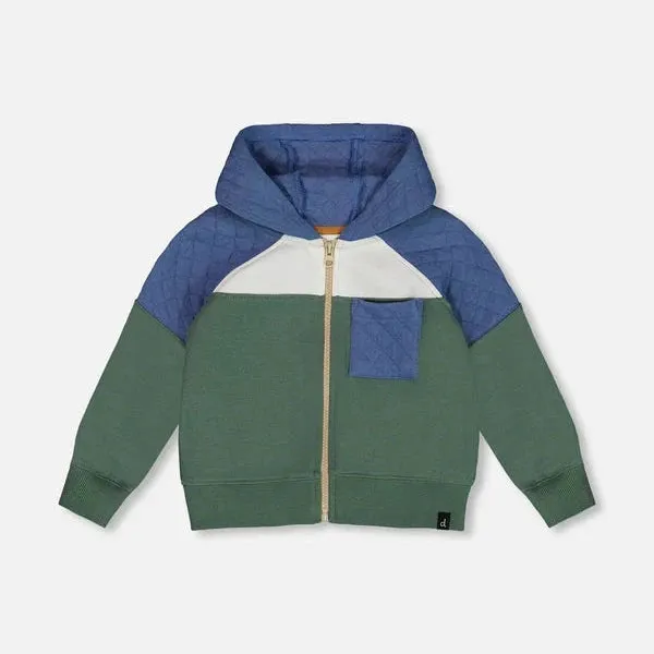 Forest Green Color Block Full Zip Hoodie