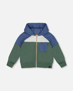 Full Zip Colorblock Hooded Fleece Sweatshirt Forest Green