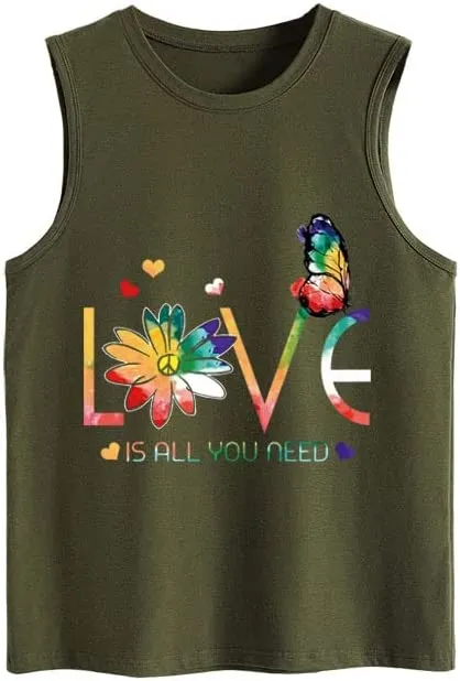 Funny Valentines Shirt Women Love is All You Need Daisy Butterfly PeaceTank Tops