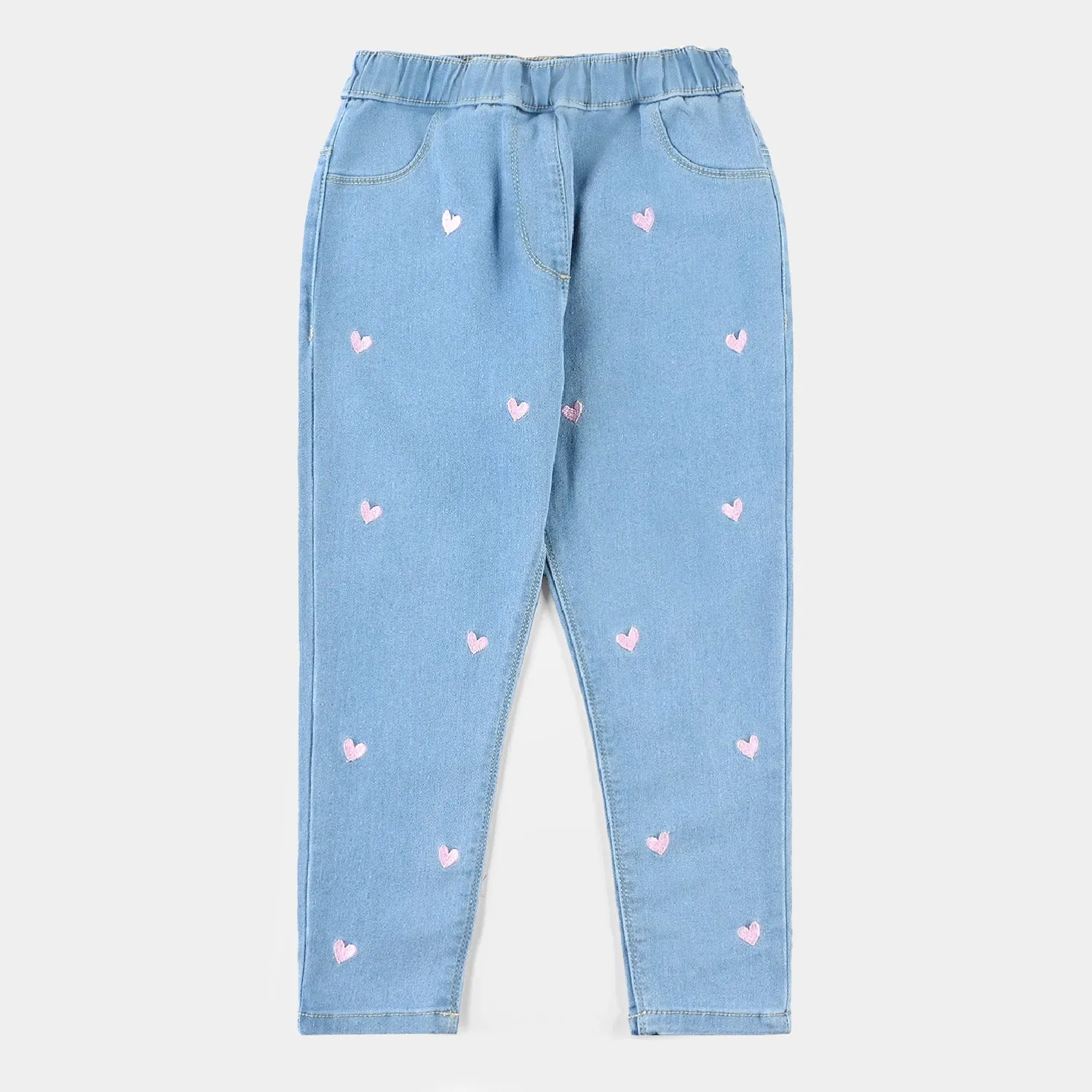 Girls Denim Stretch Jeggings Heart-Ice Blue