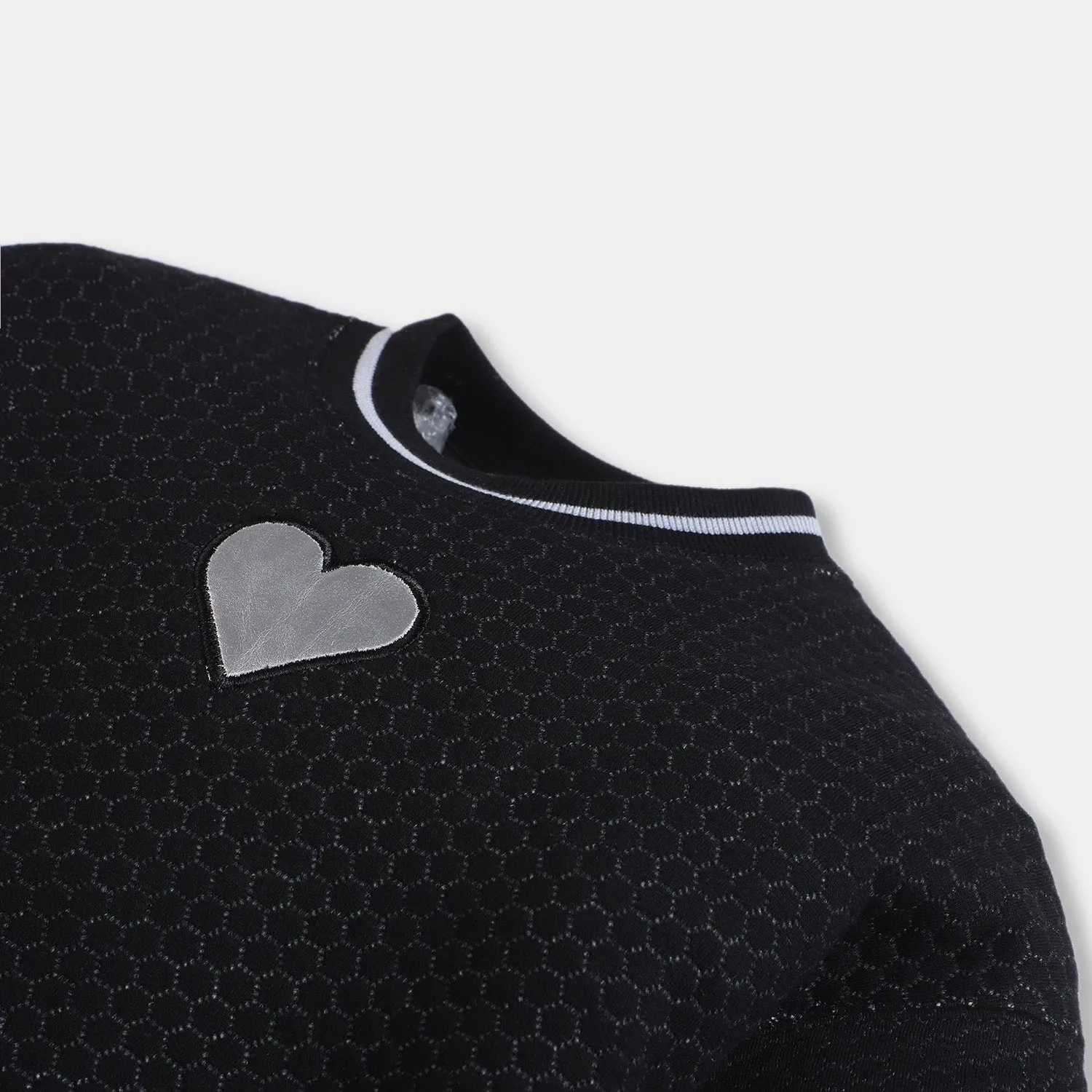 Girls Fleece Sweatshirt Quilted Heart-BLACK