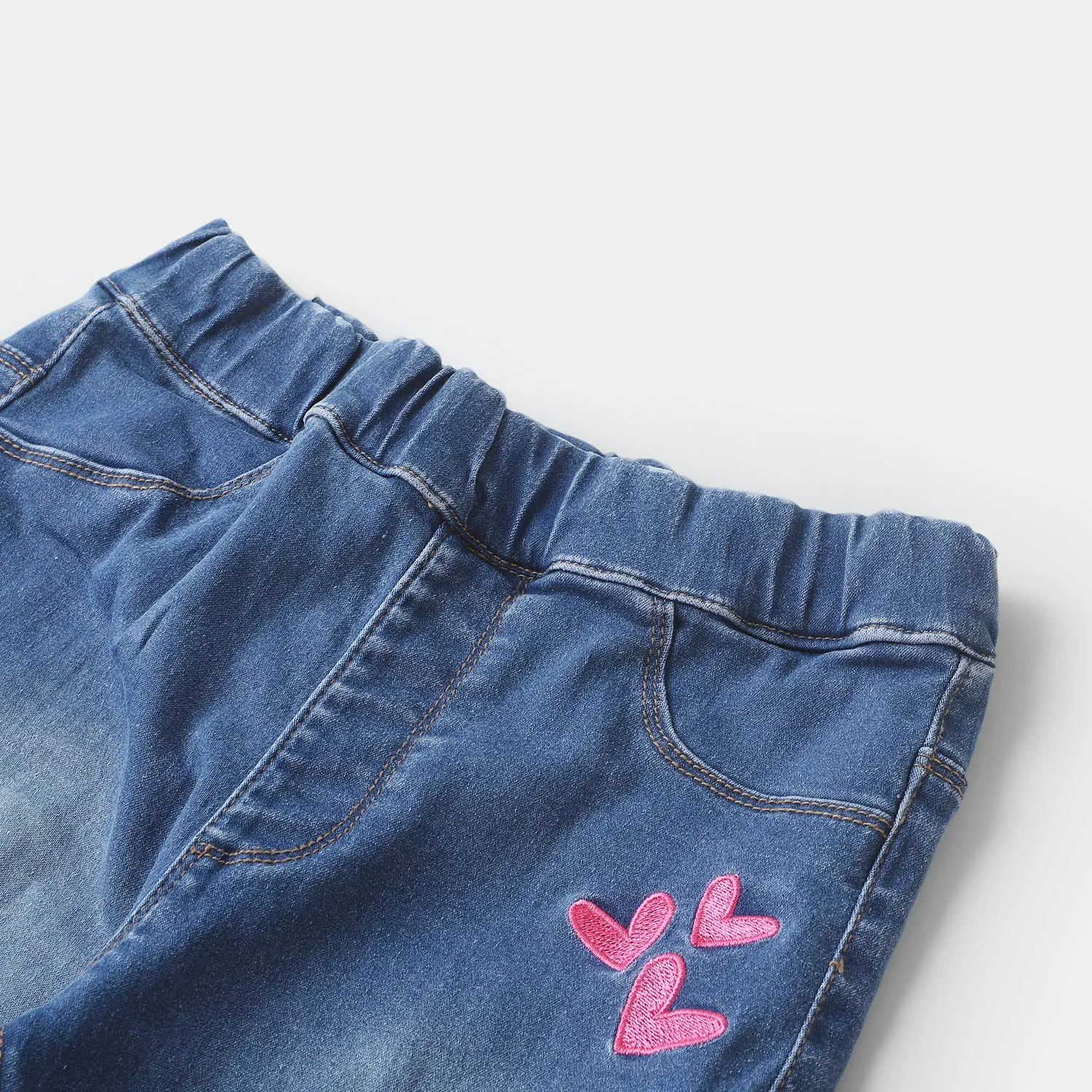 Girls Jegging Denim Hearts - Mid Blue