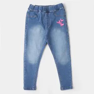 Girls Jegging Denim Hearts - Mid Blue