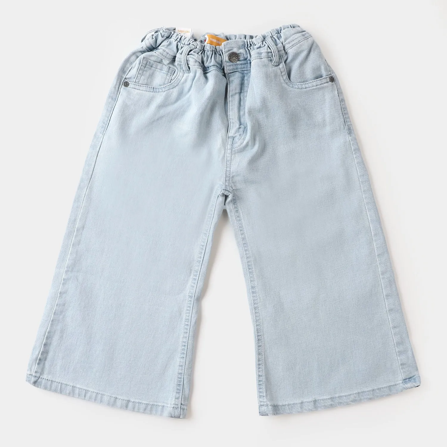 Girls Pant Denim Round Belt Elastic - Ice Blue