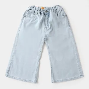 Girls Pant Denim Round Belt Elastic - Ice Blue