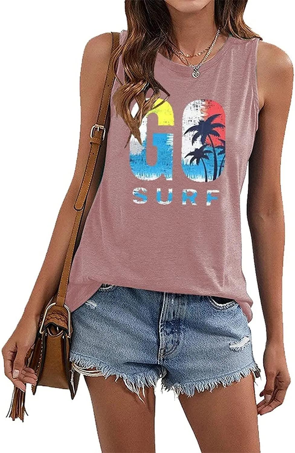 Go Surf Coconut Tree Tank Top Shirt for Women Beach Waves Surfing Fan Shirt