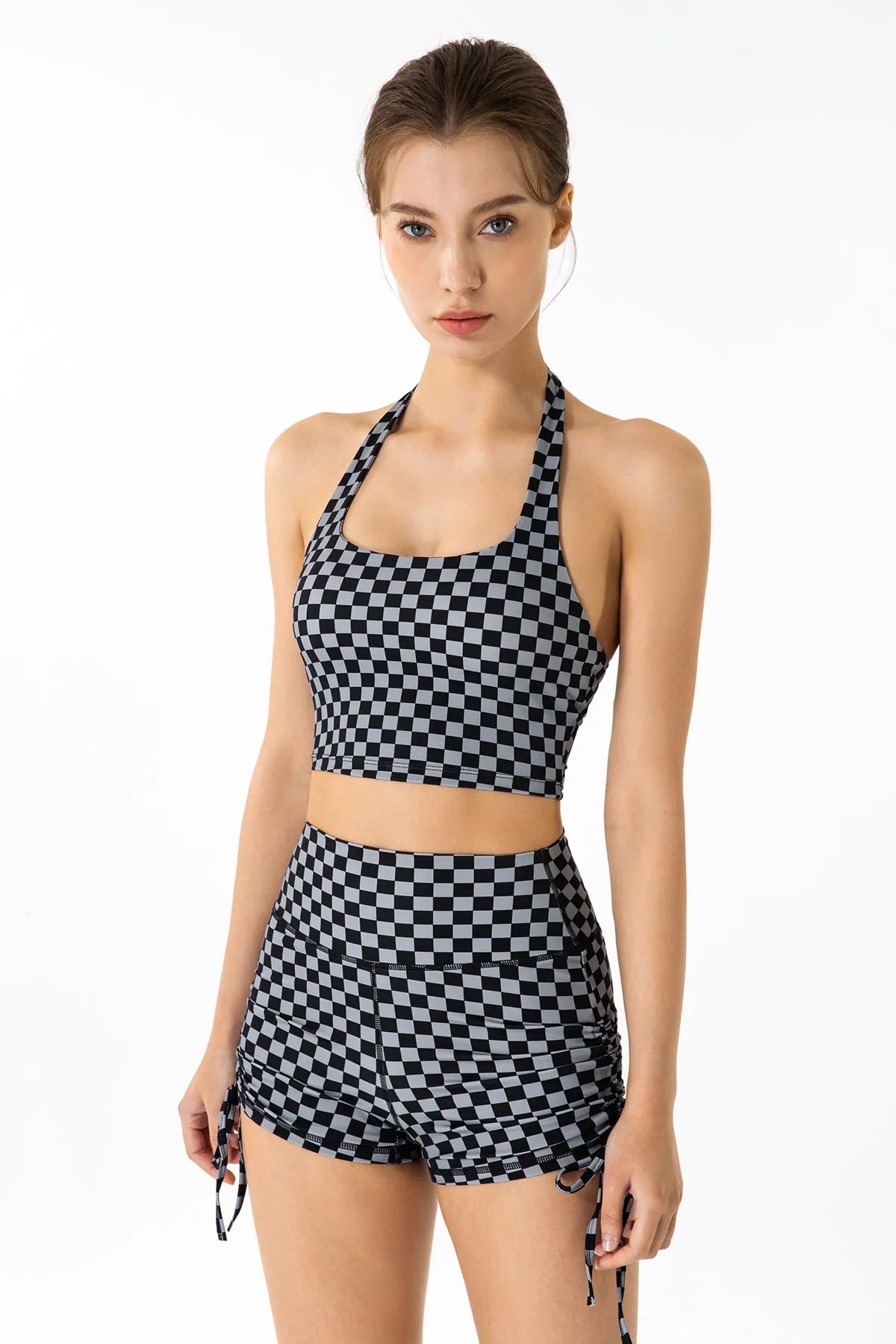 GRID GIRL Cami Bra & Side Drawstring Shorts Sets