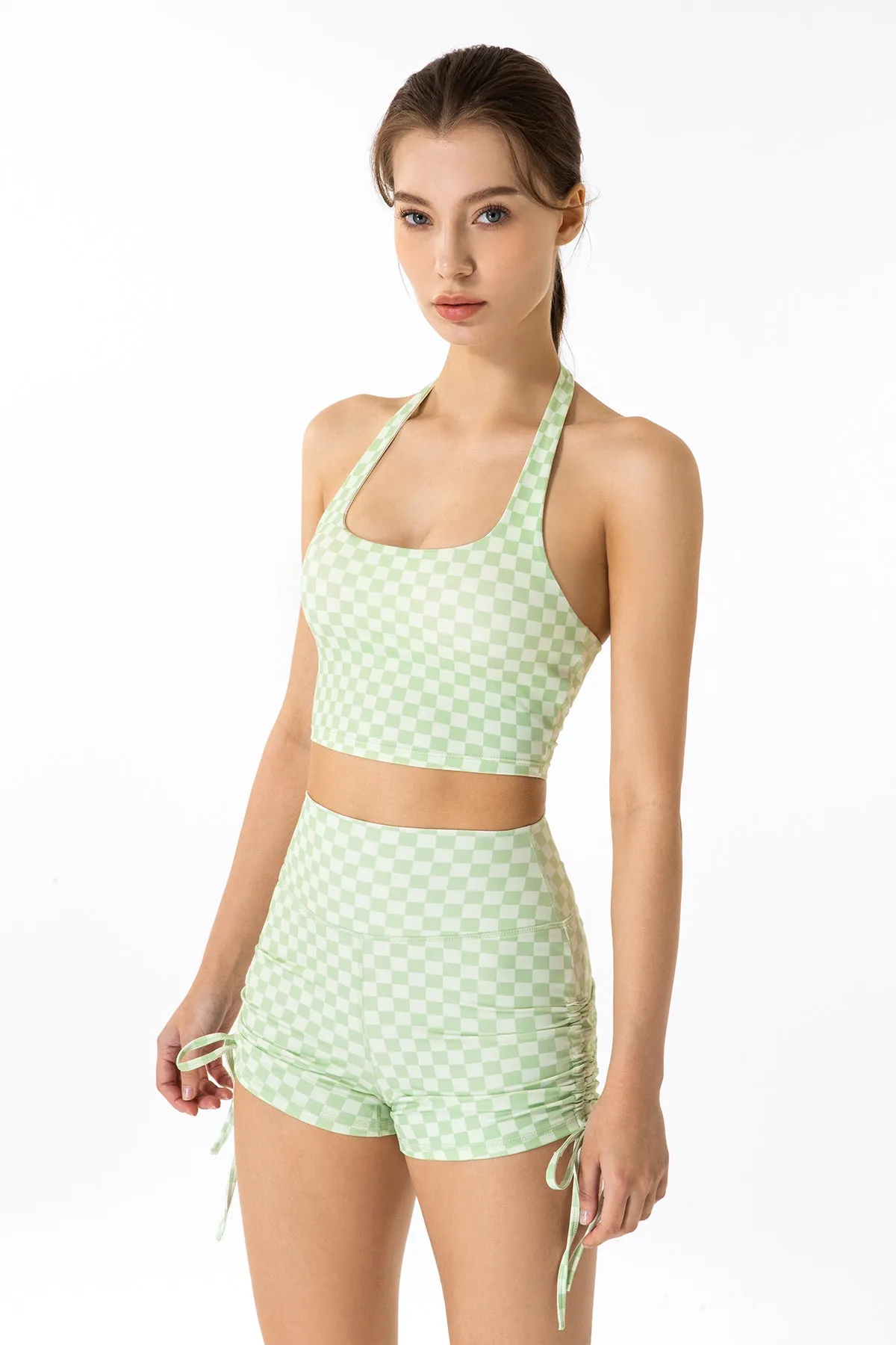 GRID GIRL Cami Bra & Side Drawstring Shorts Sets