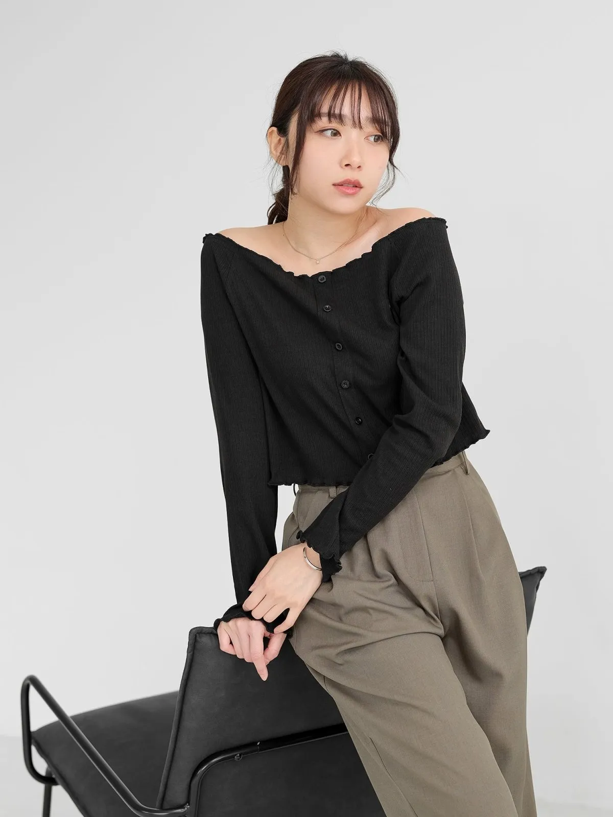 Hestia Button Front Off shoulder Top*