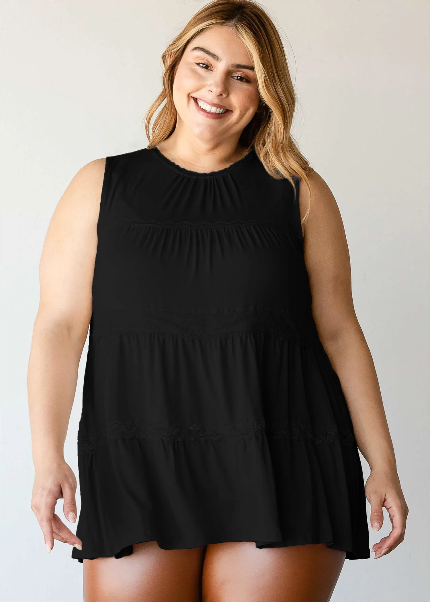 HI Curvy Plus Size Women Sleeveless Lace Top