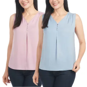 Hilary Radley Women's Sleeveless V-Neck Lightweight Blouse Top