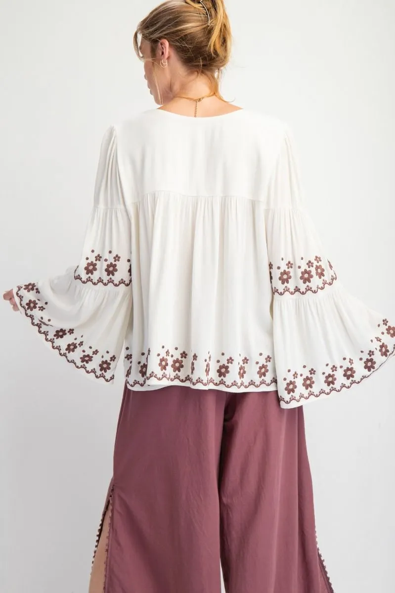 Ivory Embo Detailed Tiered Top