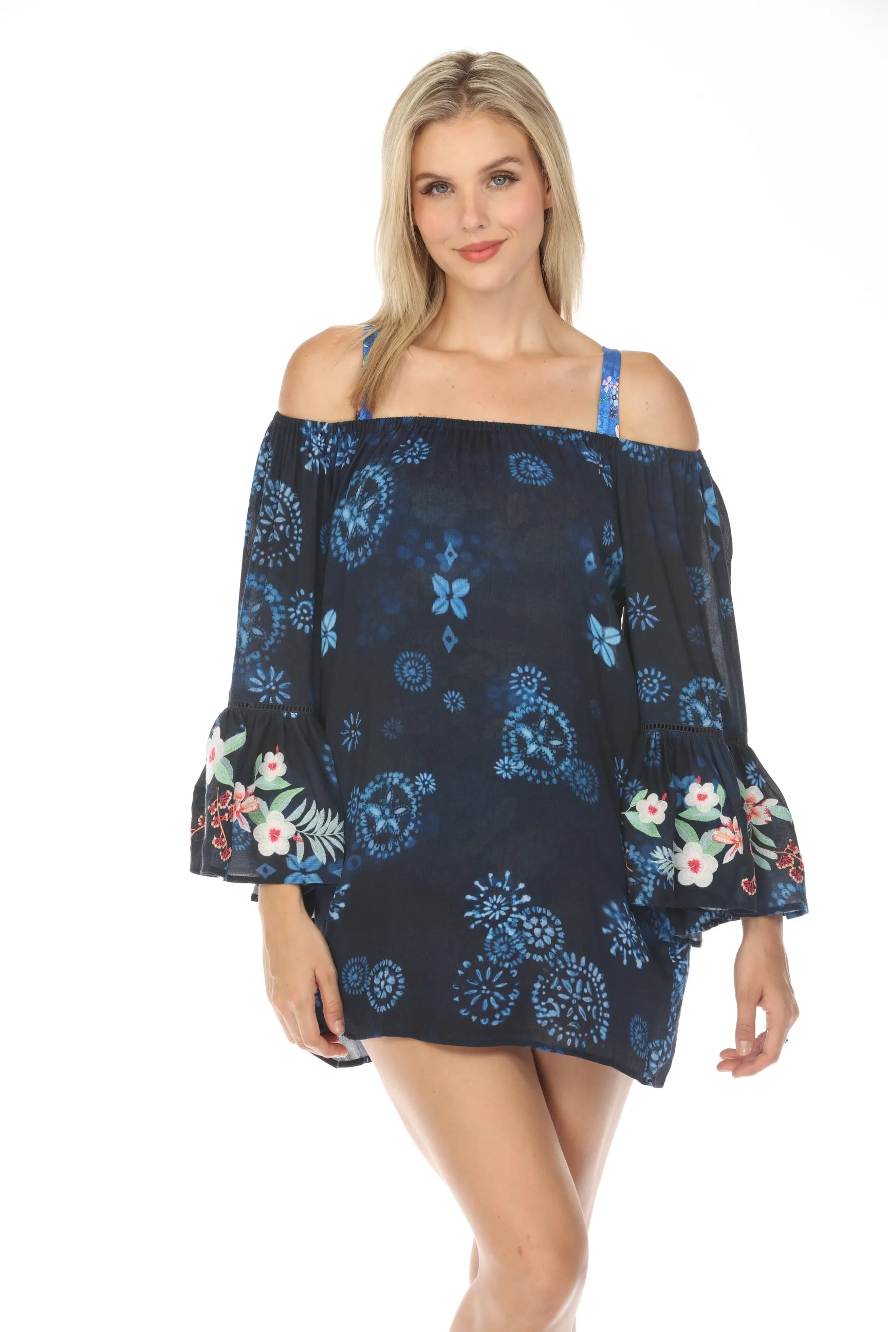 Johnny Was Annia Off The Shoulder Swim Cover-Up Dress Boho Chic CSW2120-H