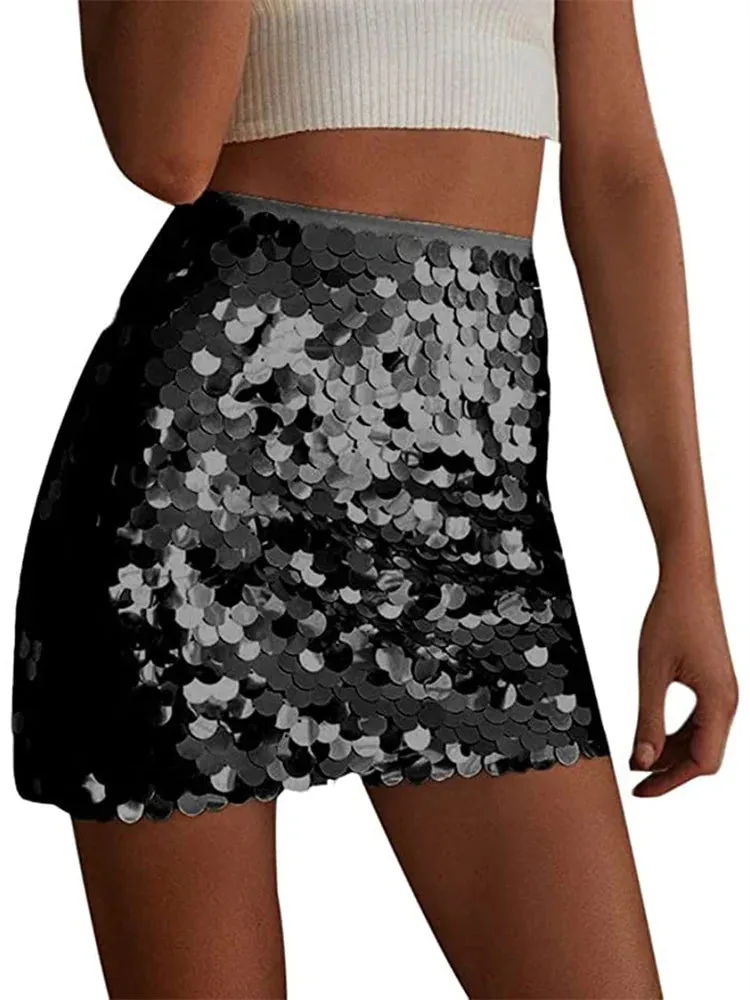 JuliaFashion - Sequined Sparkle Slim Short Mini Shiny Glitter Pencil Nightwear Party Clubwear Skirts