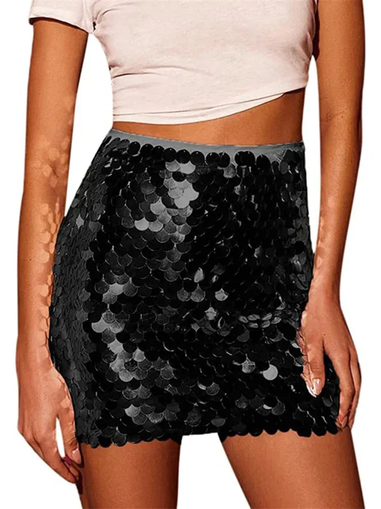 JuliaFashion - Sequined Sparkle Slim Short Mini Shiny Glitter Pencil Nightwear Party Clubwear Skirts