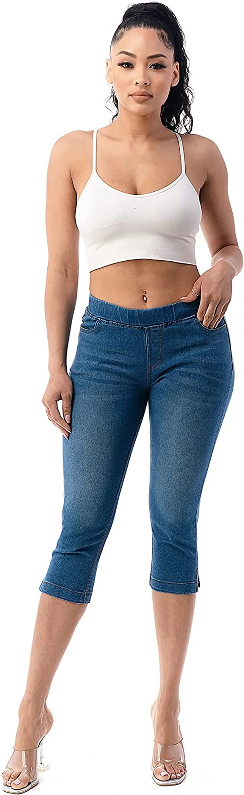 Jvini Women's Pull-On Ripped Destroyed Stretch Skinny Denim Jeggings Regular-Plus Size