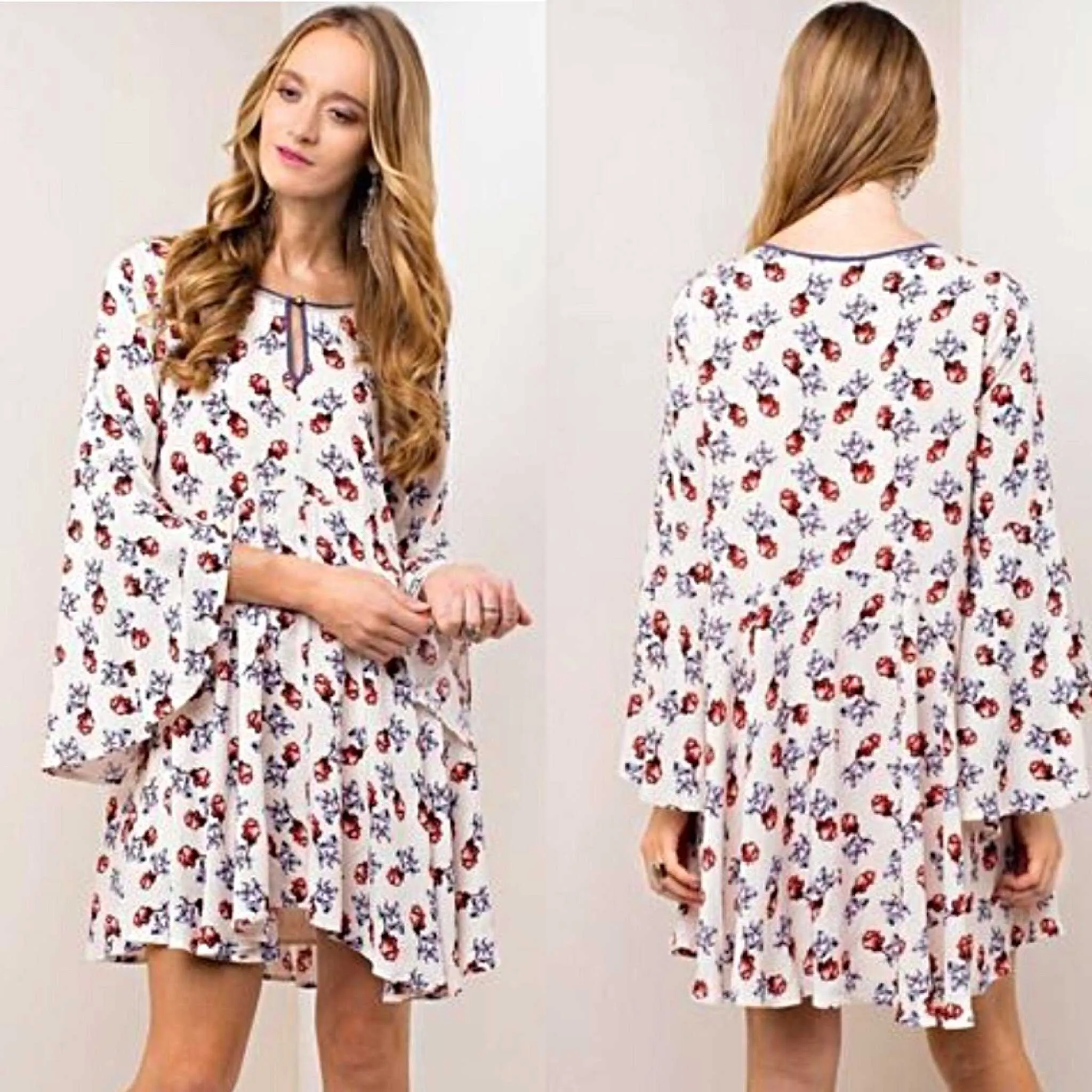 Kori Maranda Floral Bell Sleeve Shift Dress