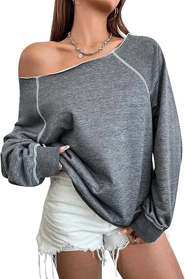 Light Grey Fall Chic Off Shoulder Sweatshirt