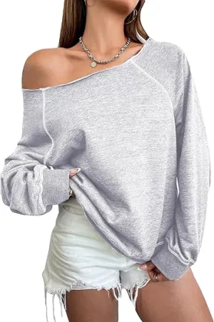 Light Grey Fall Chic Off Shoulder Sweatshirt