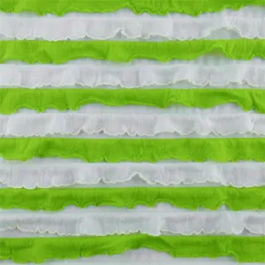 Lime Green/White Striped Ruffle Knit Fabric