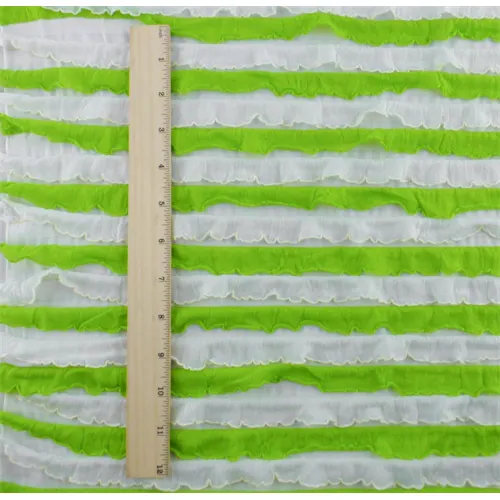 Lime Green/White Striped Ruffle Knit Fabric