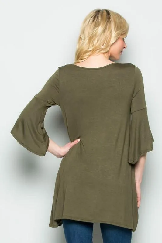 Long Line Bell Sleeve Tunic Top