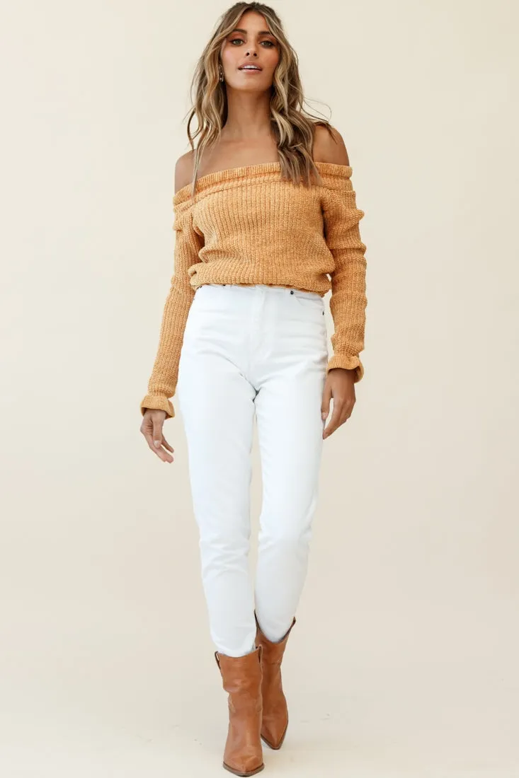 Mackenzie Off-Shoulder Long Sleeve Knit Top Mustard