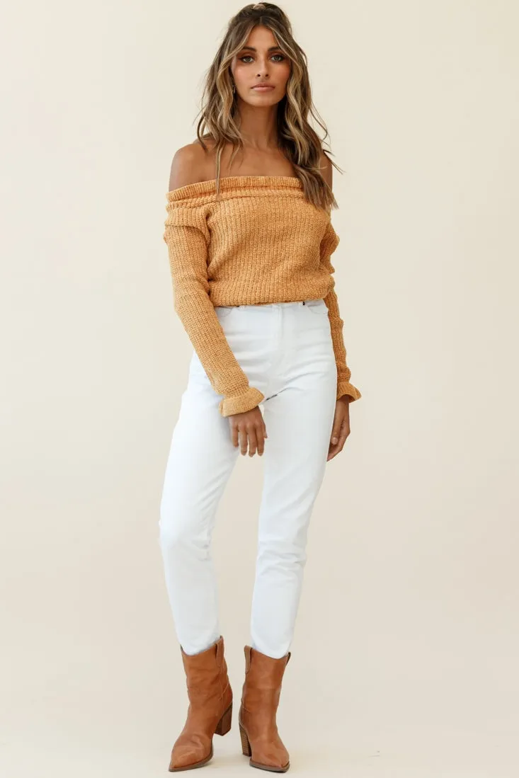 Mackenzie Off-Shoulder Long Sleeve Knit Top Mustard