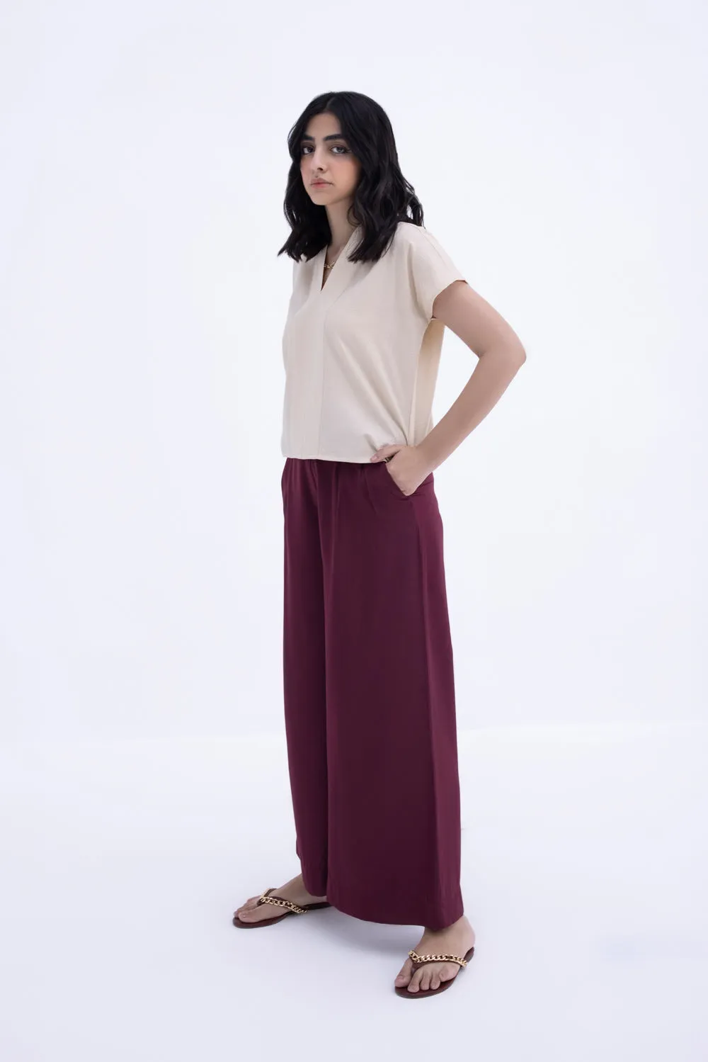 Maroon Belted Culottes