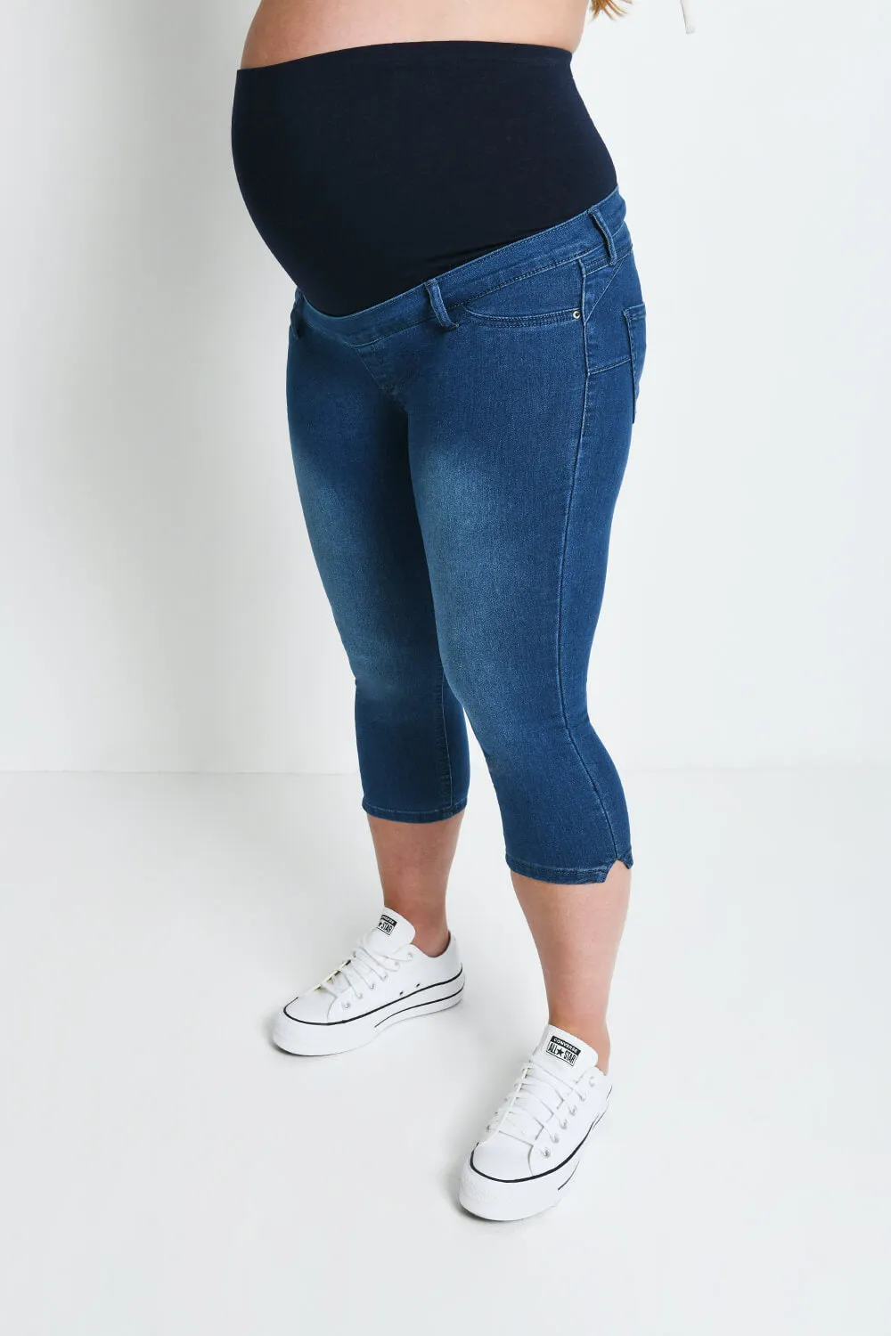 Maternity Cropped Jeggings - Mid Blue