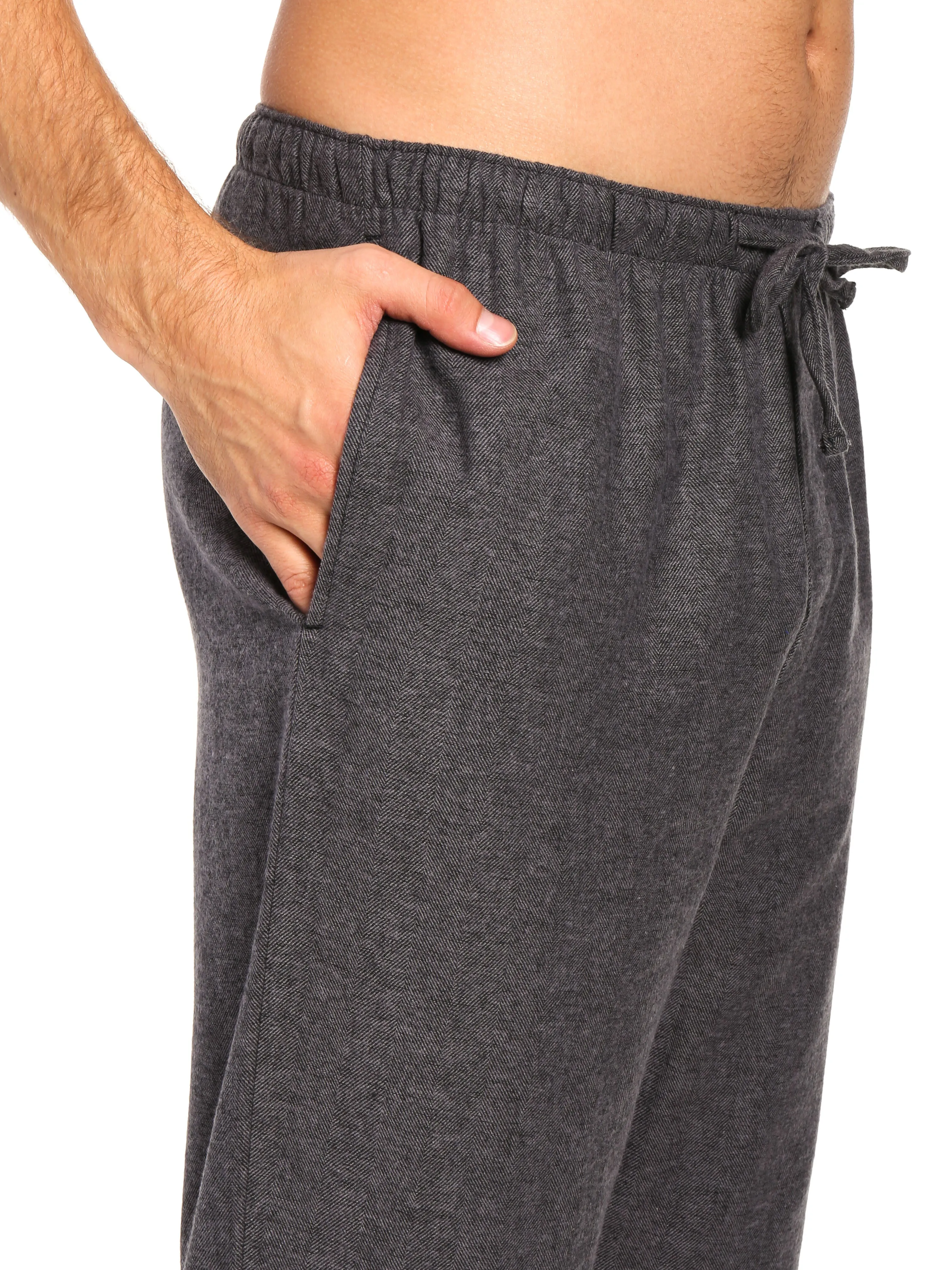 Men's 100% Cotton Flannel Lounge Pants - Herringbone Charcoal