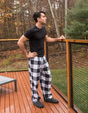 Mens Black & White Plaid Flannel Pants