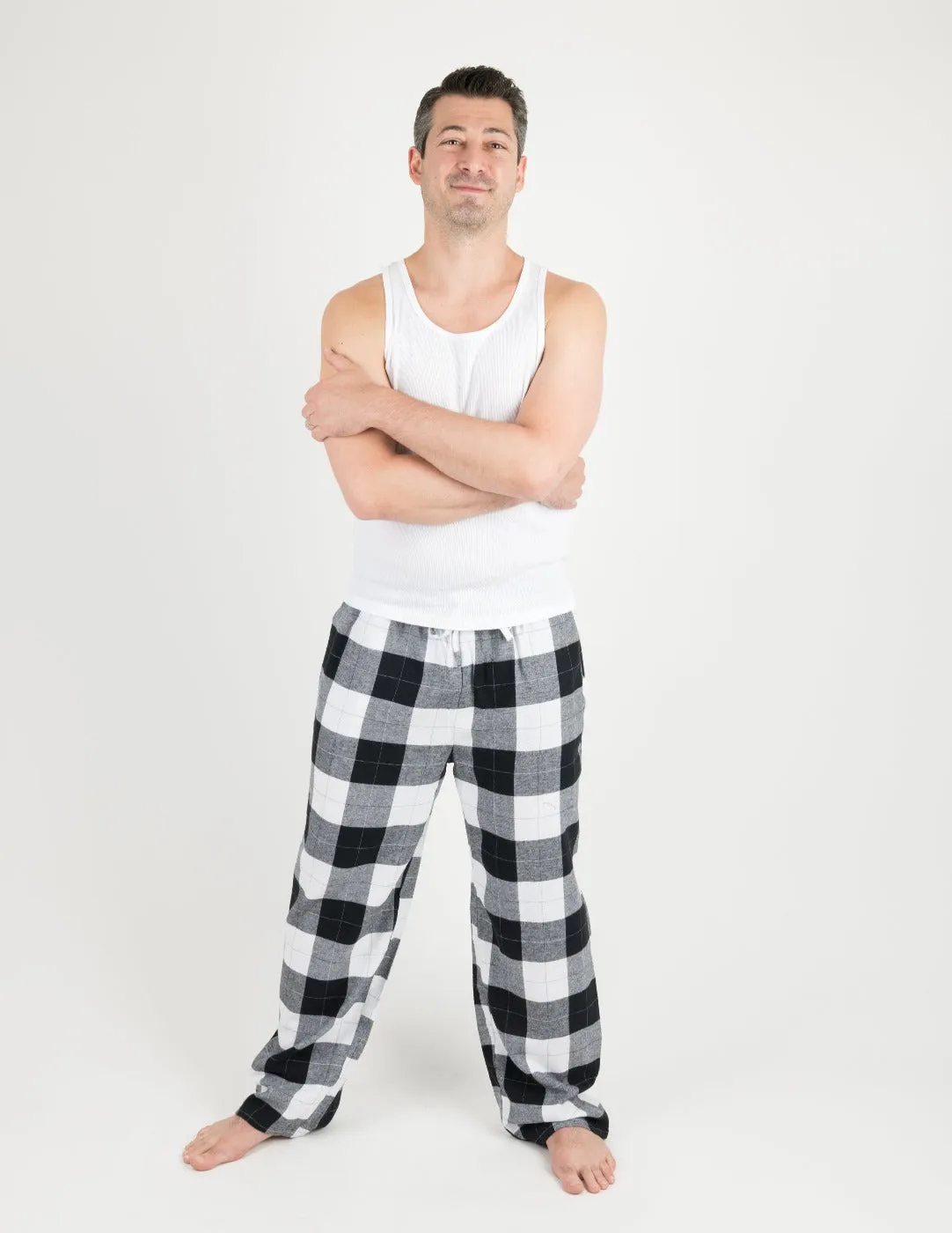 Mens Black & White Plaid Flannel Pants