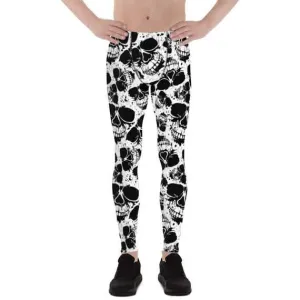 Men's Skull Print Performance Leggings in Black and White