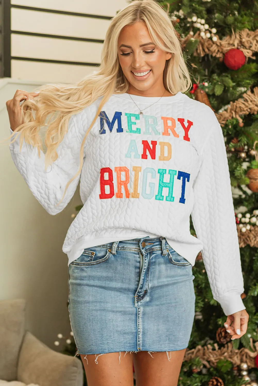 Merry And Bright Knit Pullover Sweatshirt