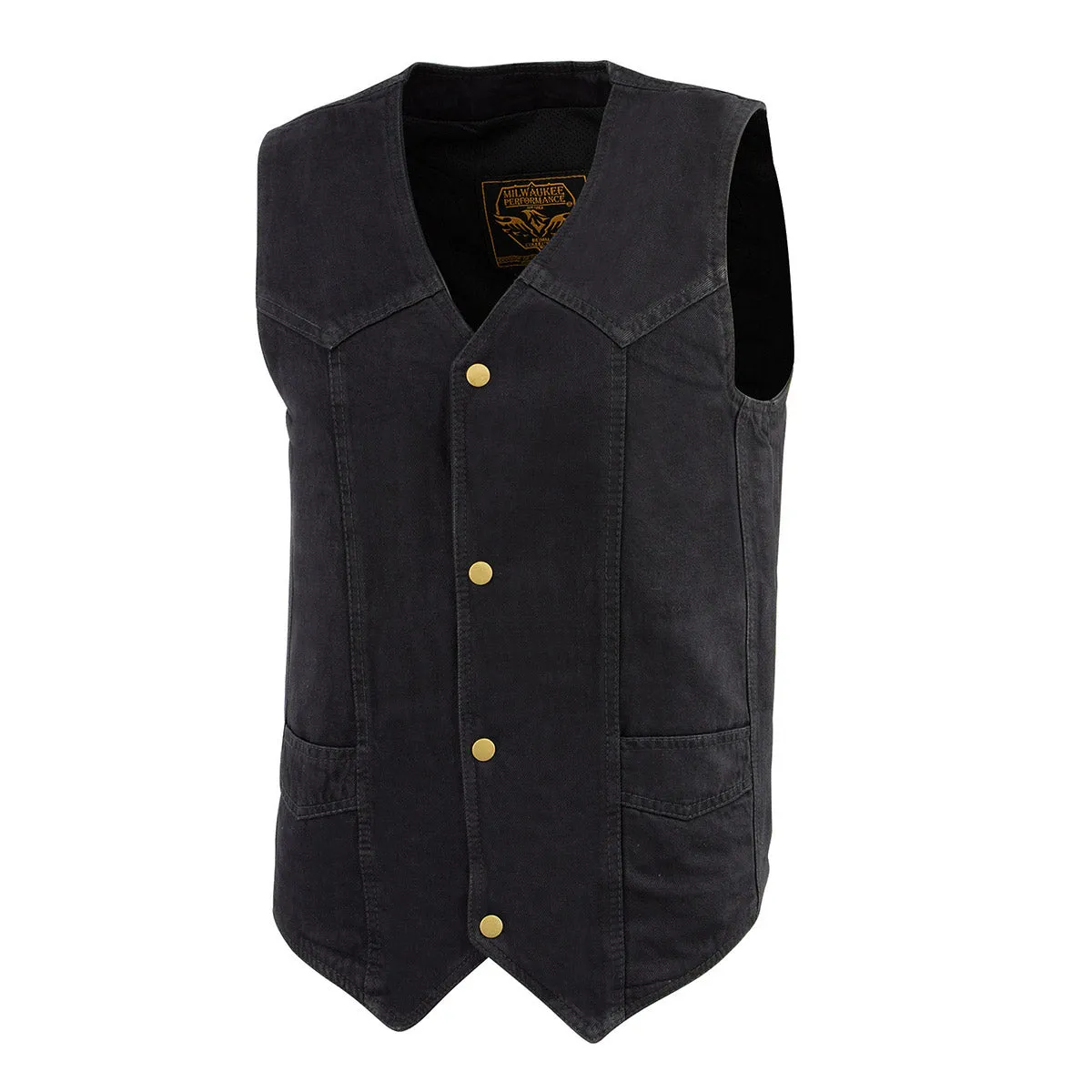 Milwaukee Leather DM1310 Men's Black Classic Denim Western Style Cowboy Biker Vest w/ Snap Button Closure