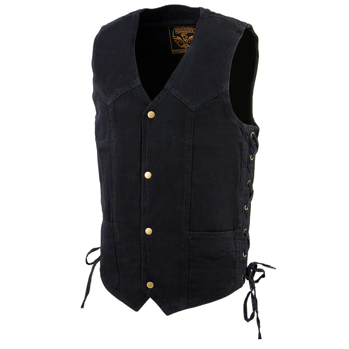 Milwaukee Leather DM1315 Men's Black Classic Denim Western Style Cowboy Biker Vest with Adjustable Side Laces