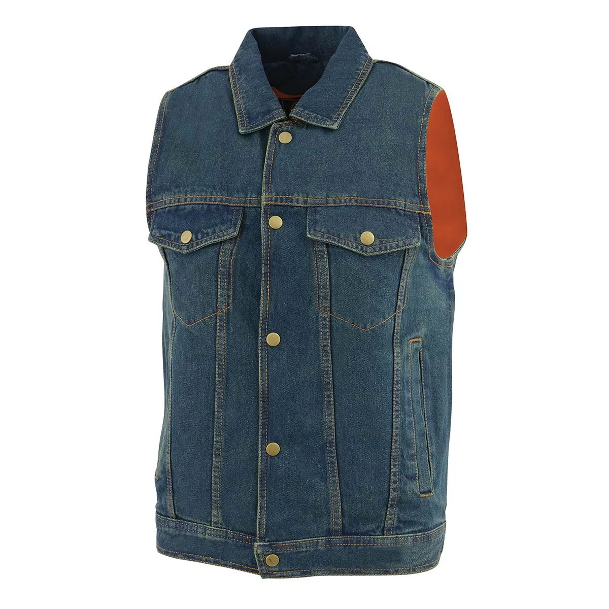 Milwaukee Leather DM1331 Men's Blue Denim Motorcycle Biker Riders Vest with Shirt Style Collar