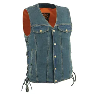 Milwaukee Leather DM1360 Men's Blue Denim Motorcycle Biker Riders Vest with Adjustable Side Laces