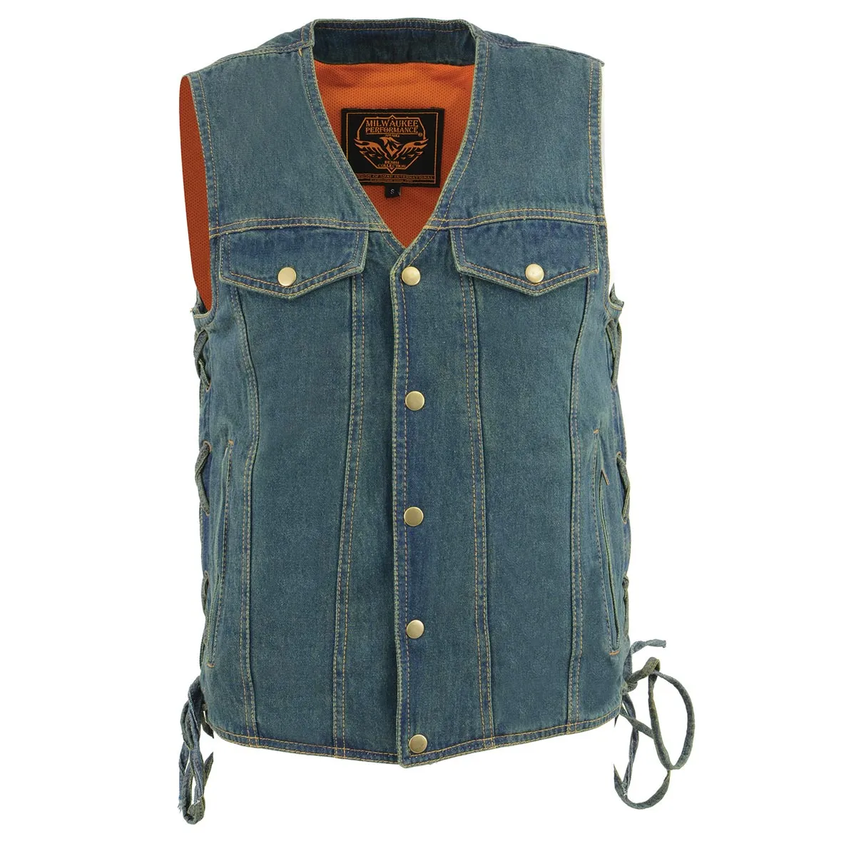 Milwaukee Leather DM1360 Men's Blue Denim Motorcycle Biker Riders Vest with Adjustable Side Laces