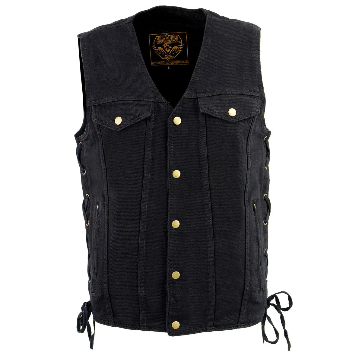 Milwaukee Leather DM1360 Men's Classic Black Denim Motorcycle Biker Riders Vest w/ Adjustable Side Laces