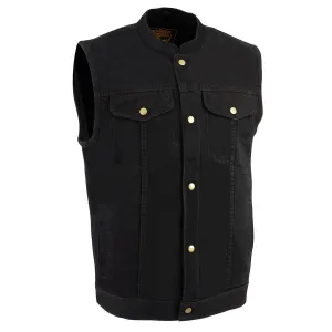 Milwaukee Leather DM2238 Men's Classic Black Denim Club Style Vest with Snap Button Closure